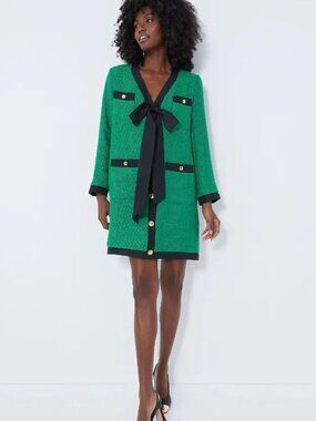 Pomander Place Green Tweed Bow Dress Size L
